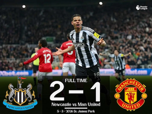 ผลบอลสดล่าสุด นิวคาสเซิล ยูไนเต็ด vs แมนเชสเตอร์ ยูไนเต็ด #ผลบอลล่าสุด