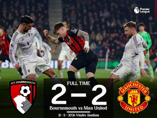⚽ ผลบอลสดล่าสุด บอร์นมัธ vs แมนเชสเตอร์ ยูไนเต็ด #ผลบอลล่าสุด